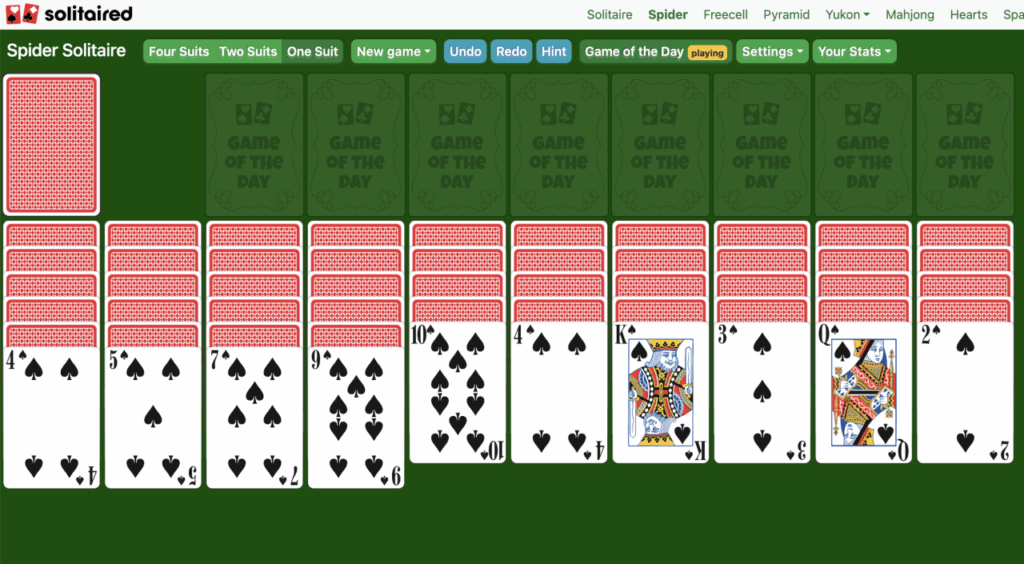 Spider solitaire games