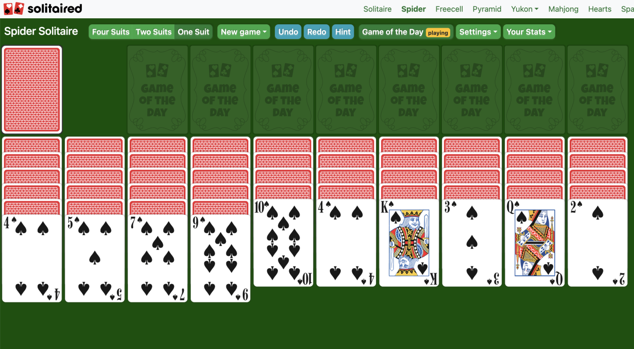 Spider solitaire games